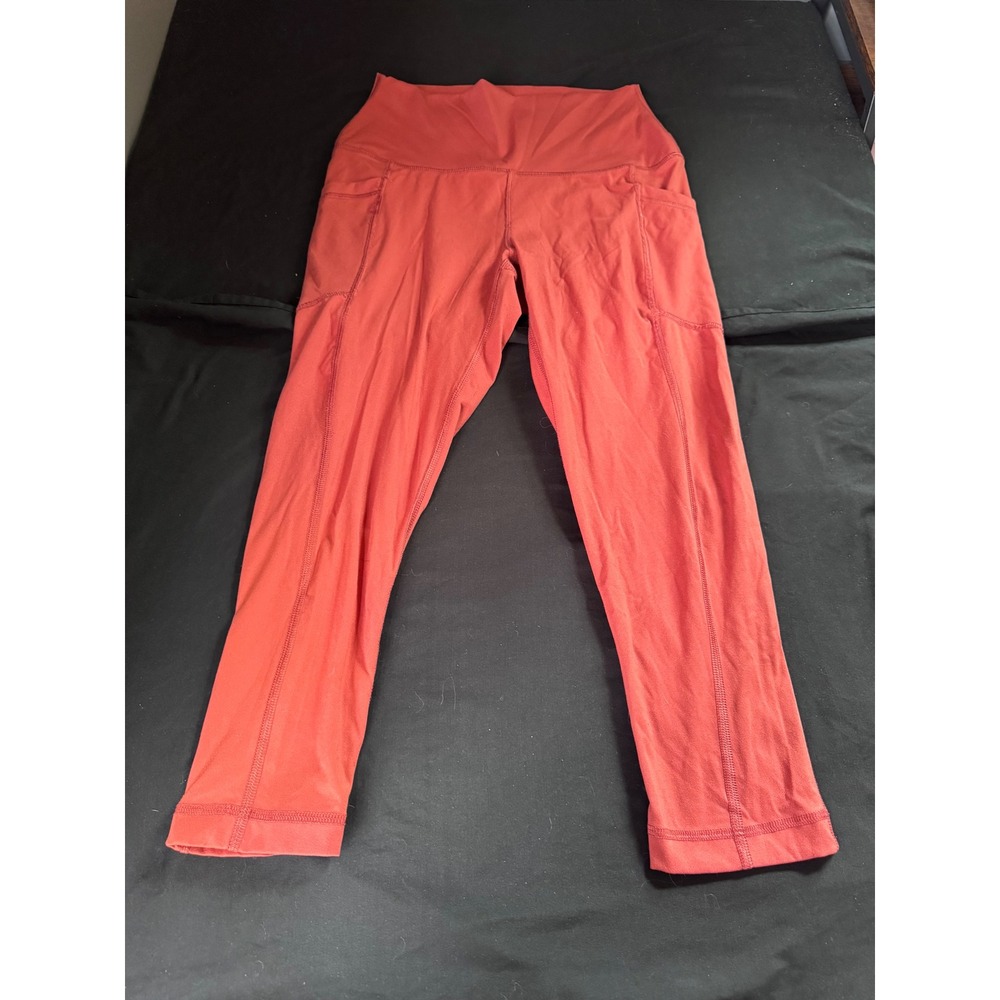 Yogalicious Lux High Waisted Leggings Orange Terracotta Side Pockets Medium